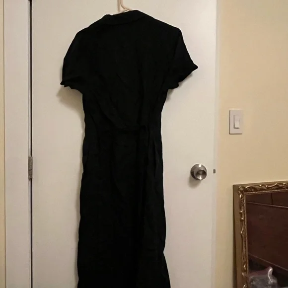 Quince Women's Black Linen Button Front Dress sz L Midi A-Line Short Sleeve PO - Picture 3 of 3